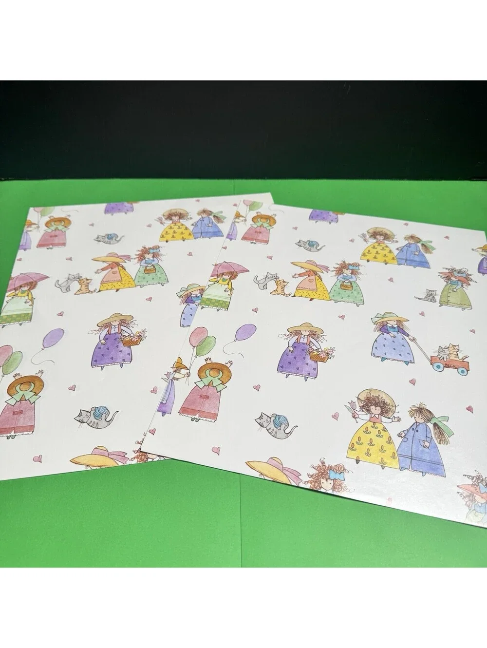 Vtg. Wrapping Paper Girls Cats Balloons Beck Design Scrapbook Craft 1.5 Sheets